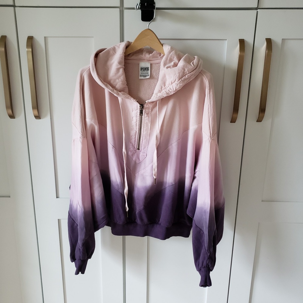 PINK Victoria's Secret Hoodie Womens S Pink Purple Ombre Quarter Zip Jacket